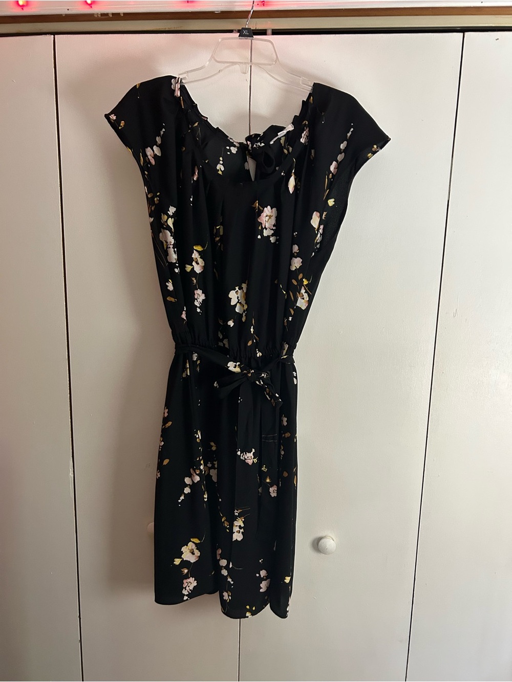 LC Lauren Conrad Black Floral Tie-Waist Dress